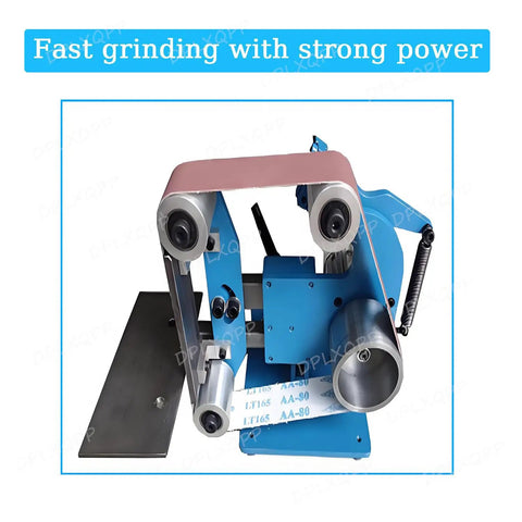 Pro Grade 1100 Watt Brushless Belt Sander With Vertical And Horizontal Adjustments showing steel body and grinding belt.