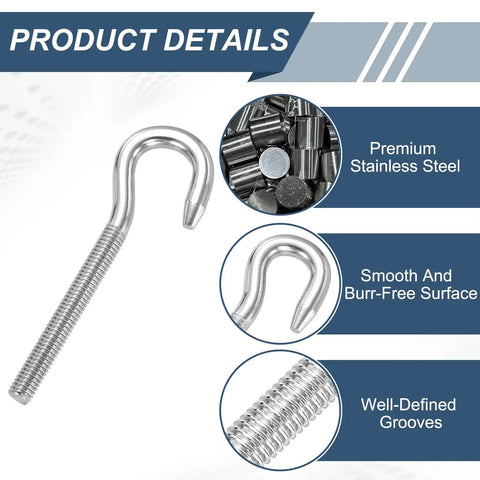 Eight M5 Stainless Steel Eye Bolts Kit With Double Nuts, Flat Washers And Spring Washers, 60mm Length, premium steel details