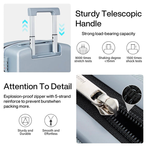 Sturdy telescopic handle and explosion-proof zipper of Underseat 16 Inch Carry On Luggage For Travel Lightweight Hard Shell With Spinner Wheels