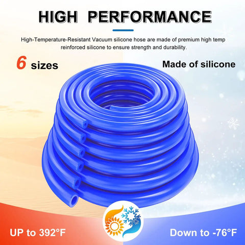 Top Tier 6.6 Ft Blue Silicone Vacuum Hose Line Kit With 6 Sizes For Cars And Vans High Pressure At 130 Psi Great For Any Auto Repair Job, blue silicone hose coil