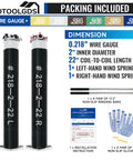 Pair Of 2 Inch Garage Door Torsion Springs Kit With Non Slip Winding Bars And Gloves For Replacement Oil Free Black Coated High Precision 16,000 Cycles Includes Winding Bars Gloves And Installation Instructions 0 218 X 2 X 22 Inches with details on wire gauge and accessories.