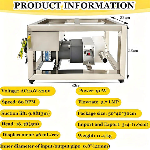 Electric Viscous Liquid Transfer Pump With Adjustable Speed For Honey And Peanut Butter And Sesame Paste Delivers 6 To 10 L Per Minute 96 Ml Per Rev CAM Rotor Stainless Steel Beast Of A Paste Pump Built For Thick Semisolids, 43x23x23cm