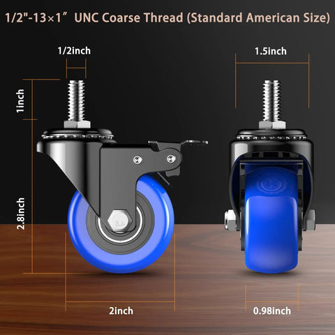 Tough As Nails Heavy Duty Caster Wheels 2 Inch Swivel Type Featuring 800 Pound Capacity and smooth rolling design, showing dimensions.