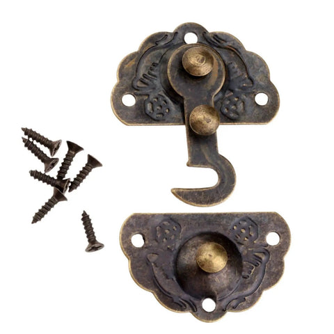 Five Piece Iron Vintage Key Hasp Lock Kit for Wooden Boxes and Jewelry Boxes, old school buckle latch clasp 44x34mm with screws
