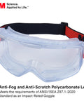 GoggleGear Eye Protection Goggles 3000 Series With Clear Scotchgard Anti Fog Anti Scratch Lens PVC Shroud Premium Strap