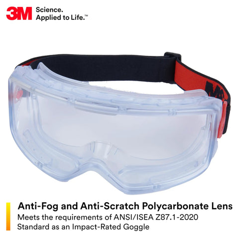 GoggleGear Eye Protection Goggles 3000 Series With Clear Scotchgard Anti Fog Anti Scratch Lens PVC Shroud Premium Strap