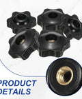 Grippy M5 X 25mm Star Knobs 10 Pack Knurled Through Hole Screw On Type stacked with close-up detail on thread