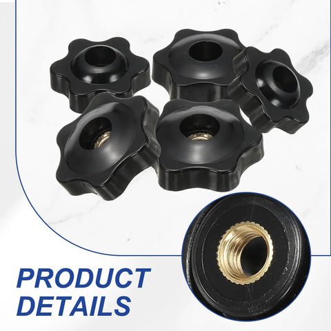 Grippy M5 X 25mm Star Knobs 10 Pack Knurled Through Hole Screw On Type stacked with close-up detail on thread