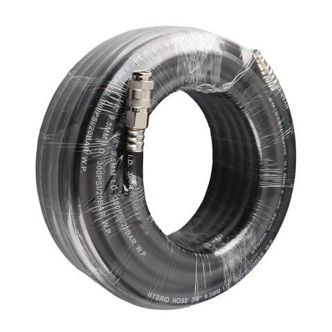 Premium Heavy Duty Pneumatic Air Hose 15 Meter Flexible Rubber Tubing featuring durable black rubber tubing and quick-connect fittings.