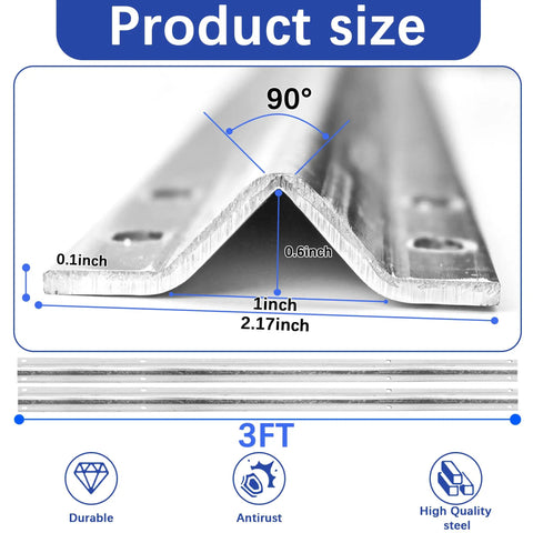 Heavy Duty Top Tier 6Ft V Track Rail Galvanized Steel Sliding Driveway Gate Hardware Rust Resistant Guide For Rolling Doors Smooth Ride Built Tough Yard Essential, 3ft size with measurements.