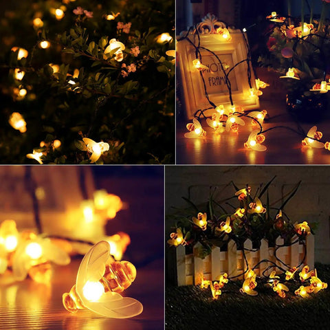 Solar Bee String Lights Outdoor 31Ft 50 LED Honeybee Fairy Lights With 8 Modes Waterproof Decor for garden and patio