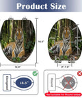 Elongated Tiger portrait Toilet Seat dimensions shown, featuring an 18.5" length for elongated toilets with detailed tiger image.