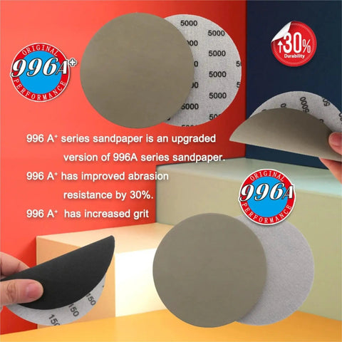 Huge 5 Inch Waterproof Hook Loop Sanding Discs With Silicon Carbide Grits From 60 To 10000 For Professional And DIY Auto Body Jobs Super Durable Smooth Finish Ready To Rock, showing various grit types.