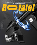 Beefed Up Heavy Duty Dirt Bike Stand With Wheels Universal Detachable Lift Panel Anti Slip Maintenance Stand For Most Dirt Pit Bike Motocross Enduro Off Road Motorbikes Black showcasing 360-degree rotating wheel feature.