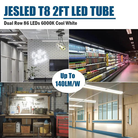 2Ft T8 LED Tube Light 12W 30W Equivalent 1680LM 6000K Ballast Bypass Dual Ended Fluorescent Bulb Replacement 24In 4 Pack
