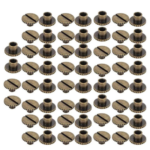 30 Pack Brass Book Rivets With Knurling Flat Leather Binding Buttons for DIY Leather Craft 9.5 by 4 Millimeter Nails and Screws