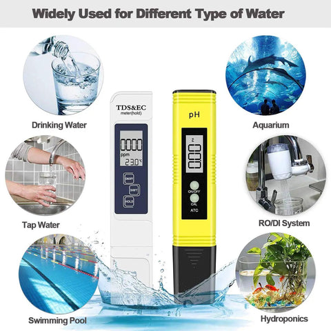 4 In 1 PH Meter TDS EC Temperature Tester For Drinking Water, Pools, Aquariums, Hydroponics, And RO Systems displayed over water images