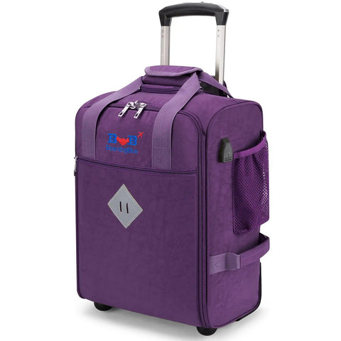 Underseat Rolling Carry On Bag 17x13x8 Inches Personal Item For JetBlue Spirit Frontier And Most Airlines Purple Duffel Style Travel Bag