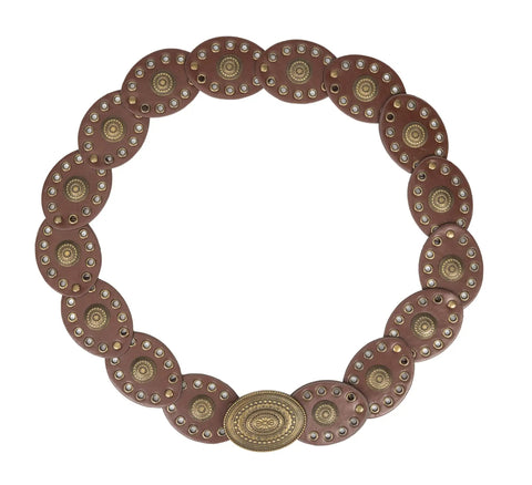 Rock That Wild West Attitude With This Dope Vintage Western Cowboy Disc Belt featuring brown PU material and riveted metal details.