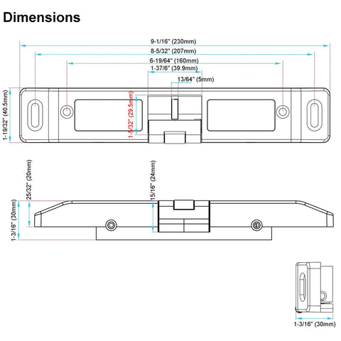 Dimensions of Electric Strike Lock 12V DC for Access Control Doors with Push Bar Rim Exit Devices Fire Exit Ready Fail Safe or Secure