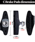 Road Bike Brake Pads For Dual Pivot C Brake Shoes dimensions showing length, width, and thickness with water dispersing grooves.