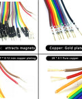Colorful Breadboard Jumper Wires Kit With 30 Pieces, detailed copper and iron plating, showing 23 AWG copper wires for Arduino projects.