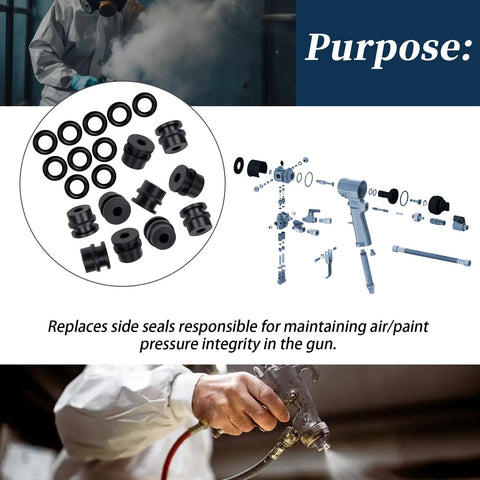 Black side seals kit (5 pcs) for Fusion Air Purge AP spray gun; shows O-rings and seals (close-up view).