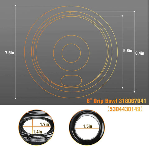 Black Porcelain Drip Pan Set 4 Pack Replacement For Frigidaire Electric Range Stove Burners 5304430149 dimensions