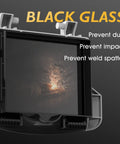 Flip Front Welding Helmet With Shade 10 Flip Lens showing black glass protection against welding sparks, dust, and impact