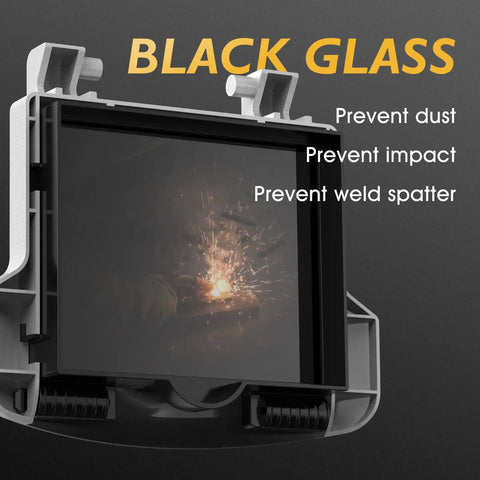 Flip Front Welding Helmet With Shade 10 Flip Lens showing black glass protection against welding sparks, dust, and impact