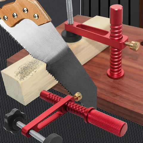 Fast Release Aluminum Dog Clamps for Workbench Pro Grade Hold Down Accessories with saw on wood block