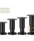 4 Pcs Adjustable Metal Furniture Legs Set 3.15 to 4.72 Inches With Swivel Base, black metal legs with screws, side by side view