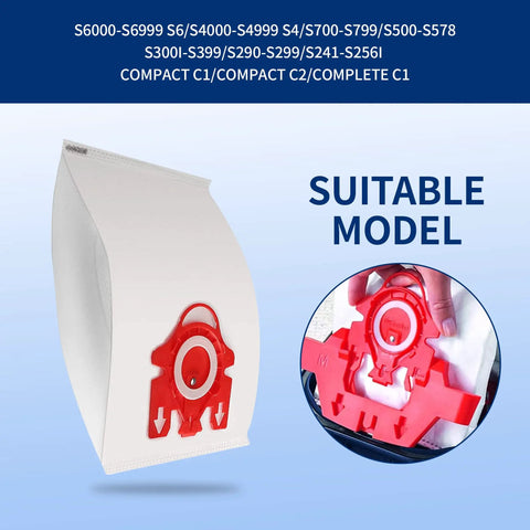 16 Pack FJM Replacement Vacuum Bags Type FJM for 3D Efficiency Canister Vacuums with red self-locking collar detail.