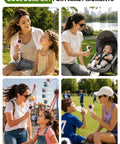 Rechargeable Handheld USB Fan With 5 Speeds in pink used by families outdoors for personal cooling on the go