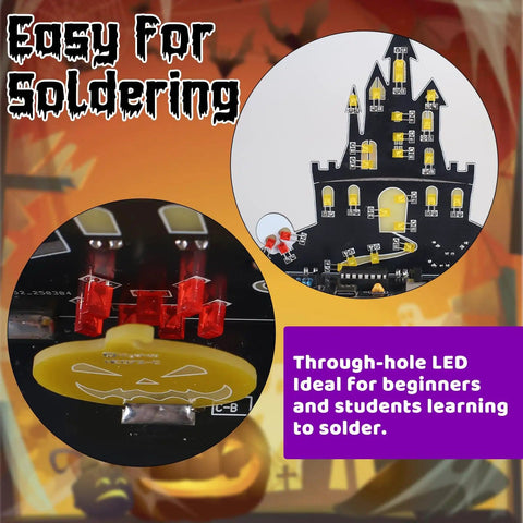 Halloween Music Castle Soldering Kit For Teens And Adults With Dual Lighting Modes And Spooky Sound, showing LED lights and castle layout