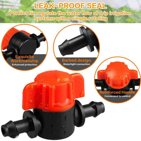 25 Pack One Quarter Inch Drip Irrigation Shut Off Valve Inline Cut Off Valve Fits One Quarter Inch Drip Tubing For Garden Lawn Watering Easy Flow Control Durable Inline Valve For Irrigation Systems, black and red barbed valve