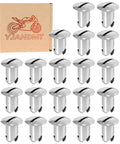 Heavy Duty Stainless Steel Quarter Turn Fasteners 20 Pack Chrome Plated 7/16 Oval Button Latches displayed with box.