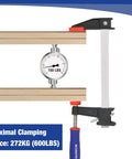 Badass Steel Bar Clamps 2 Pack With 6 Inch Opening And Two And A Half Inch Throat Holding Six Hundred Pounds Zero Slack For Serious Woodworking And Shop Jobs, 150 lbs pressure gauge.