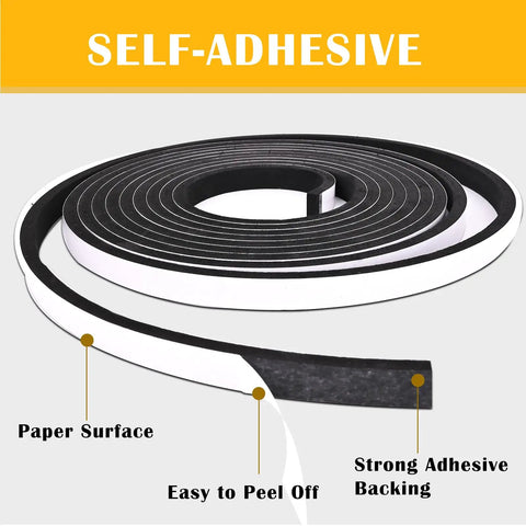 Knock Out Those Pesky Drafts With 1/2 Inch Wide 1/4 Inch Thick Single Sided Foam Tape, Closed Cell Weather Stripping For Doors And Windows, Flexible And Easy To Cut At 16.5 Feet Long, self-adhesive foam tape roll.