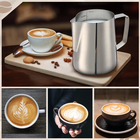 Four Pack 20 Oz Stainless Steel Milk Frothing Pitchers For Coffee And Latte Art Barista Gear Steamer Jugs Cappuccino Maker Pro Grade
