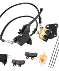 Front view of Front Hydraulic Disc Brake Master Cylinder Caliper Assembly With Pads For 50cc 70cc 90cc 110cc And 125cc Dirt Bikes Pit Bikes