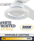 Close-up of the white frosted LED ring light on the Octavia 52 Inch Industrial Style Led Ceiling Fan With Light Remote Control
