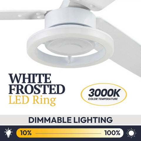 Close-up of the white frosted LED ring light on the Octavia 52 Inch Industrial Style Led Ceiling Fan With Light Remote Control