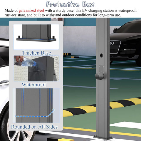 Heavy Duty Outdoor EV Charger Stand With J Hook Pedestal For Floor Or Ceiling Setup Galvanized Steel Column Holder waterproof design