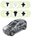 Universal 100 Piece Car Bumper Retainer Clip Kit with 6 size plastic rivets and push fasteners for door trim and fenders on car