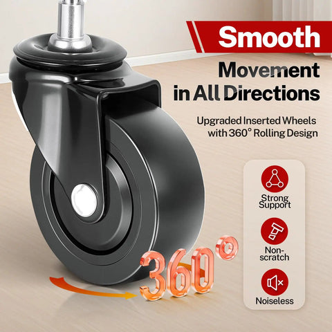 Adjustable Rolling Shop Stool With 360 Degree Swivel Padded Seat And Backrest Height Range From About Twenty One And A Half To About Twenty Nine And A Half Inches 330 Pound Weight Capacity Wheels Image showing the wheel design.