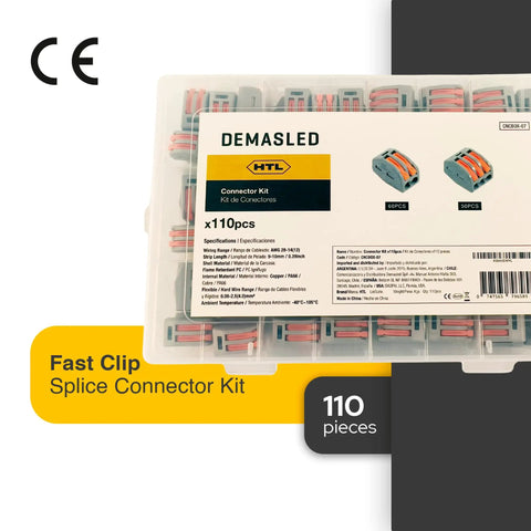 110 Piece Compact Lever Connector Kit With Push In Terminals 2 And 3 Port Splice Blocks in clear plastic case