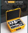 Yellow Waterproof PVC1 Hard Camera Case With Padded Dividers For Cameras Lenses And Dual Drones Like DJI Mavic Air Mini And Fly Series