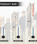 Size comparison of Six 6-Foot Adjustable Pole Bending Poles For Horses And Pups, 2ft for miniature horse, 4ft for medium horse