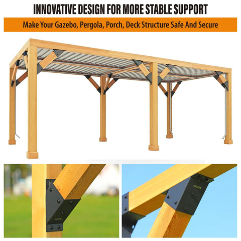 8 Pack 3.5 By 3.5 Inch Stainless Steel 45 Degree Pergola Gazebo Deck Brackets Set Heavy Duty Support For Wood Frame Structures Weatherproof Black Powder Coat